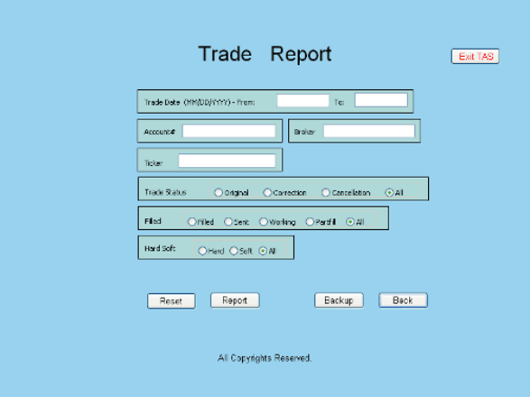 TAS Trade Reporting Screen